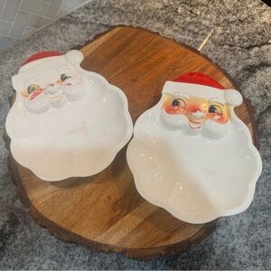 TWO VINTAGE 1964 HOLT HOWARD SANTA CLAUS CHRISTMAS CANDY TRAY DISH  Japan